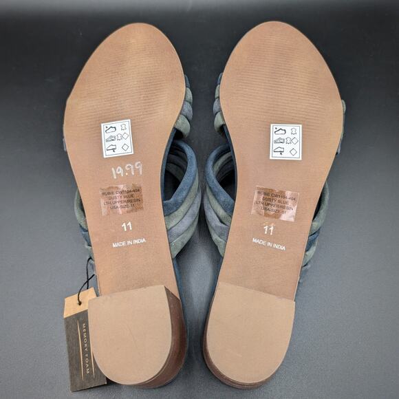 Crevo Sandals Womens 11 Dusty Blue Leather Chunky heel Slip on Shoes Boho Rubie - Picture 5 of 11